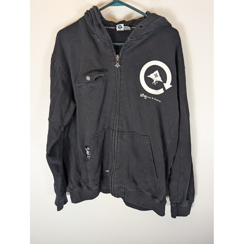 LRG Lifted Research Group Mens L Black Full Zip Hoodie Graphic Logo Cotton